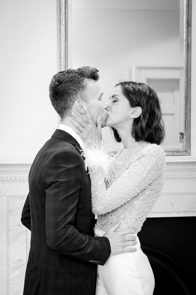 Bride and groom kissing after getting married at Danson House, Danson Park, Bexleyheath, Kent
