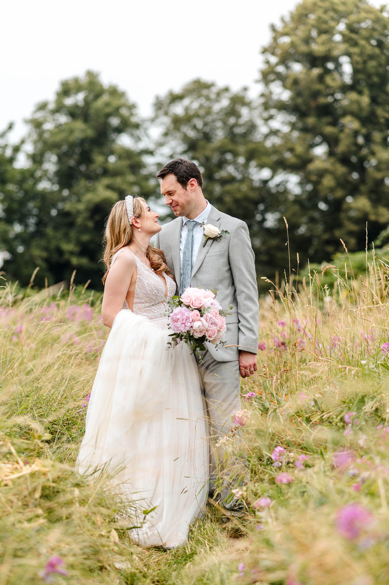 Bride and groom portrait in the grounds of St John the Baptist Church, Eltham, London