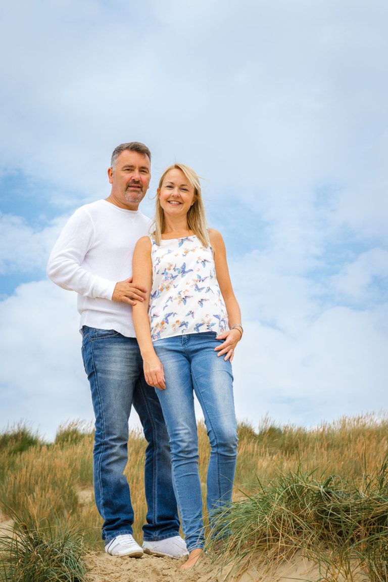 Camber Sands photo shoot, Sussex - mum and dad portrait on sand dunes