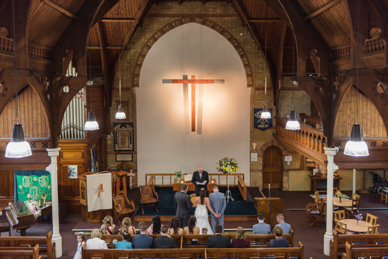 View from gallery of wedding ceremony at Emmanuel Church, Sidcup | Sidcup Wedding of Becky & Hugo | Oakhouse Photography
