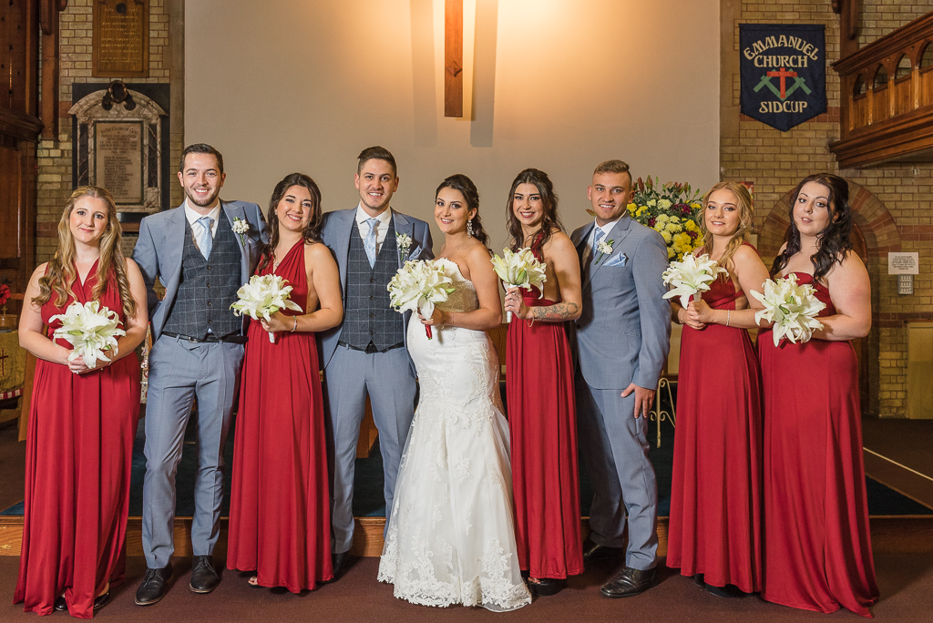 Bride, groom, bridesmaids and ushers | Sidcup Wedding of Becky & Hugo | Oakhouse Photography