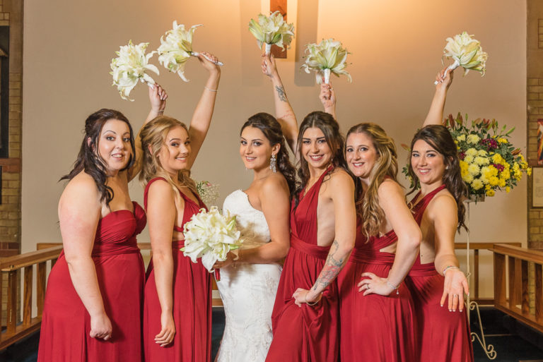 Bride and bridesmaids fun group shot | Sidcup Wedding of Becky & Hugo | Oakhouse Photography