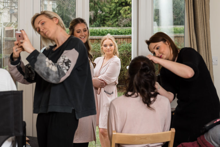 Bridesmaids getting ready with MUAs | Sidcup Wedding of Becky & Hugo | Oakhouse Photography