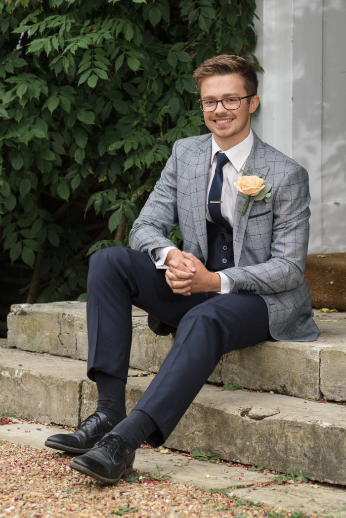 Groom posing outside Sprivers Mansion Elopement Photo Shoot | Kent Wedding Photographer | Oakhouse Photography