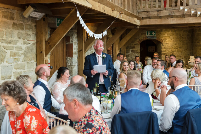 Father of the bride speech at Swallows Oast wedding venue, Ticehurst, East Sussex | Oakhouse Photography