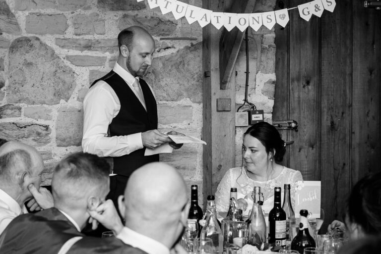 Groom's speech at Swallows Oast wedding venue, Ticehurst, East Sussex | Oakhouse Photography