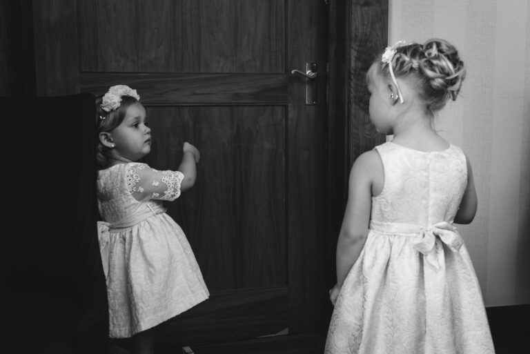 Flower girls getting ready at the Chelsea Harbour Hotel, Chelsea, London