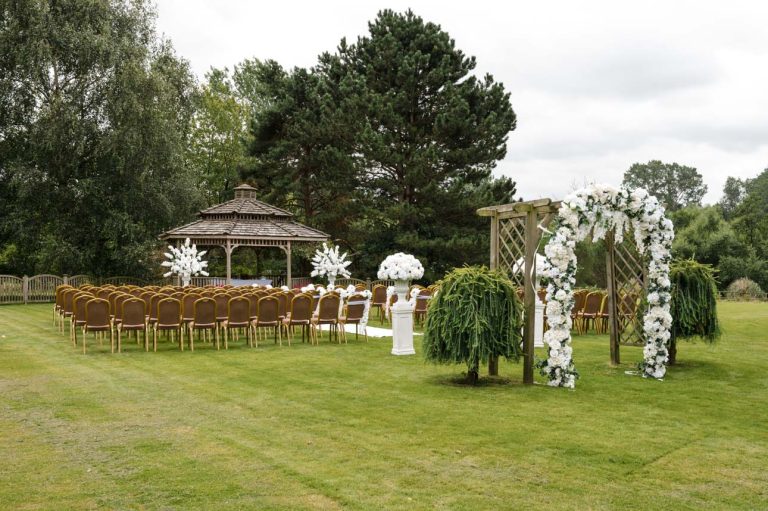 Outdoor wedding ceremony area at Mercure Maidstone Great Danes Hotel