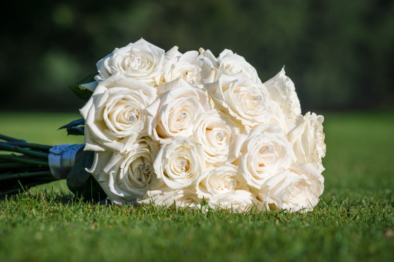 Photograph of the bride's flowers at the Mercure Maidstone Great Danes Hotel wedding
