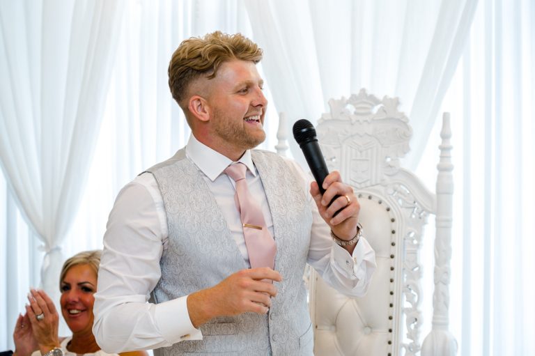Groom giving his speech at the Mercure Maidstone Great Danes Hotel wedding