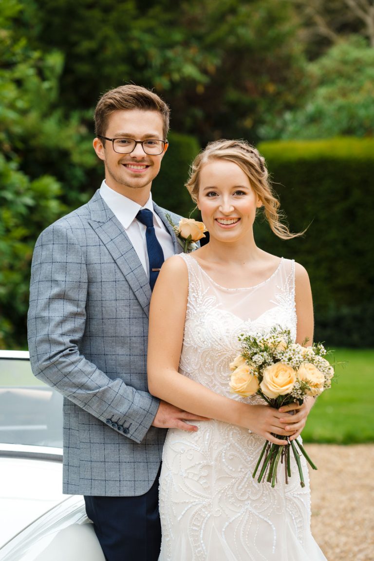 Portrait of bride and groom at Sprivers Mansion wedding venue, Kent