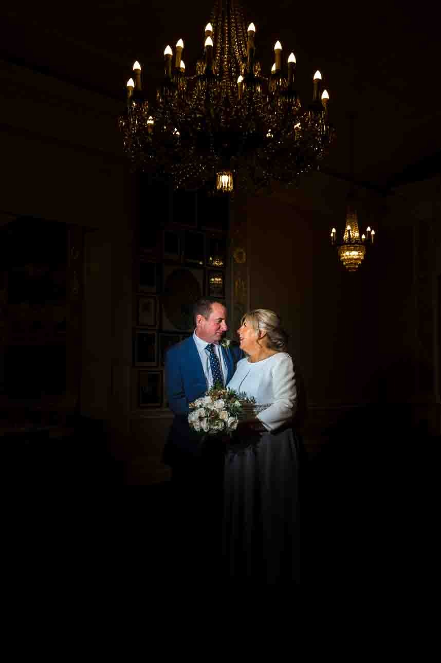 Creative flash portrait of the bride and groom inside the Trafalgar Tavern, Greenwich | Oakhouse Photography