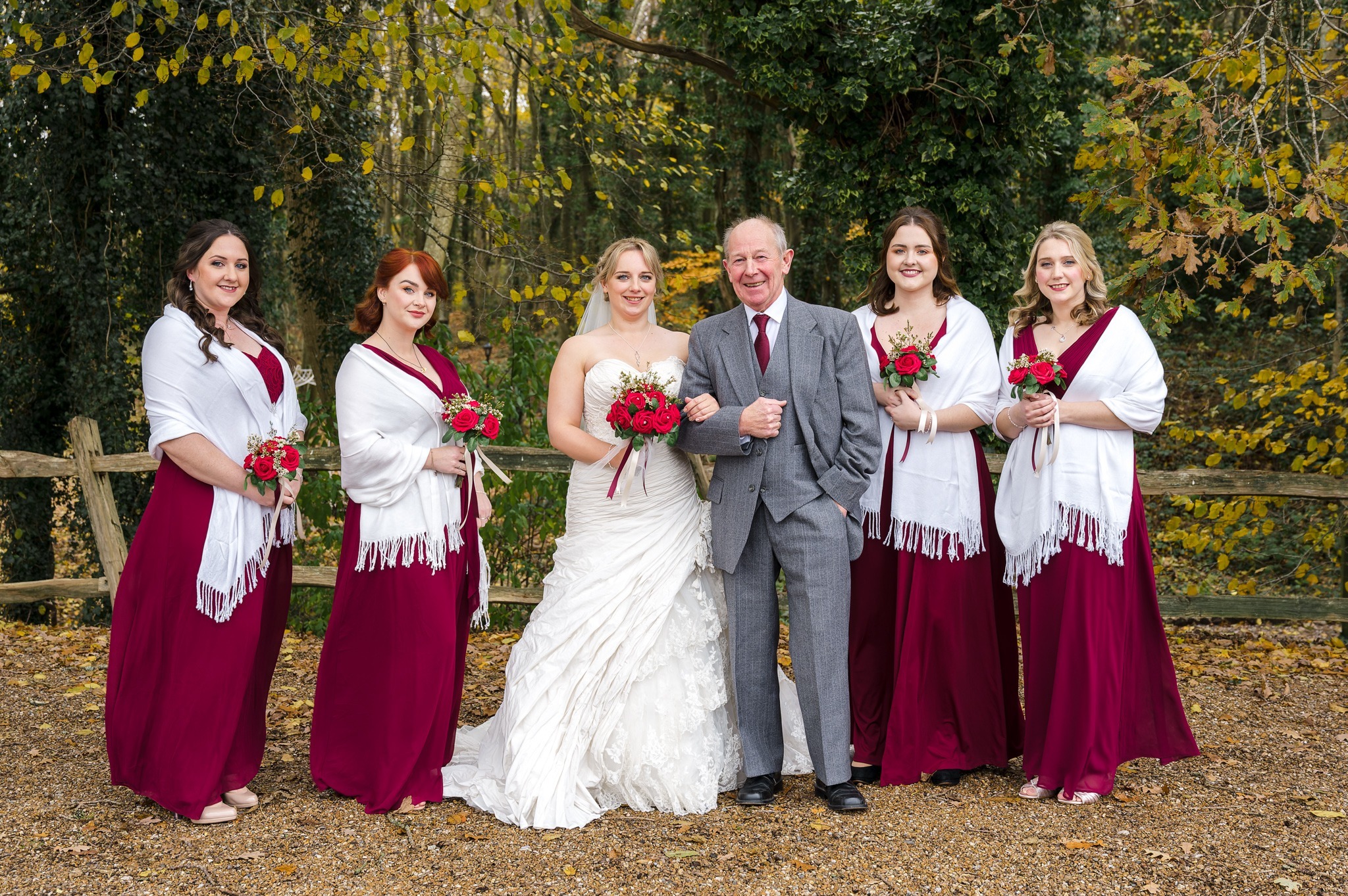 Bride, father and bridesmaids at Swallows Oast | Oakhouse Photography