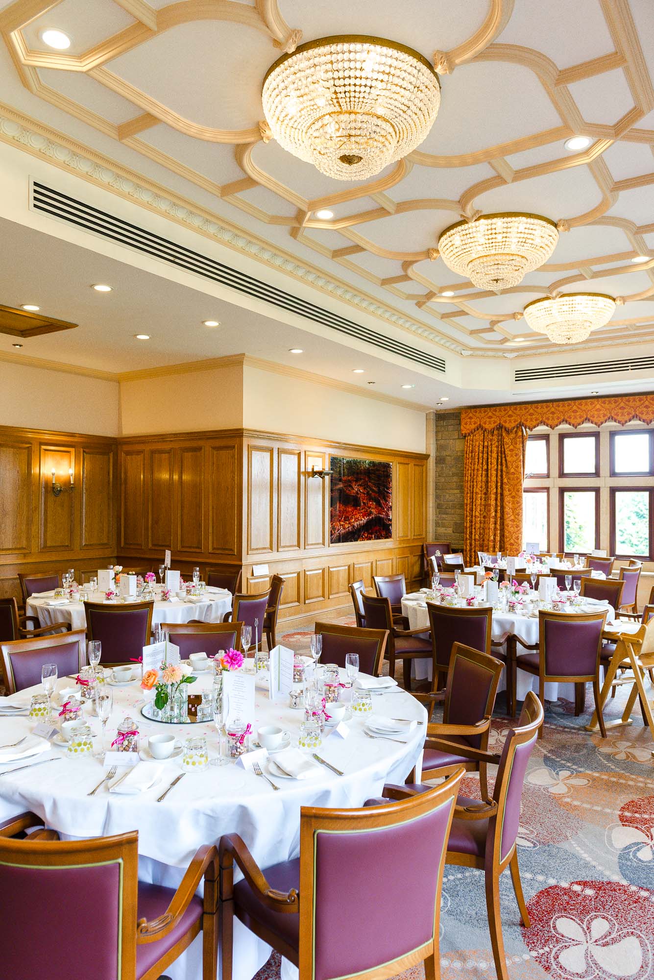 Interior view of wedding reception room at South Lodge Hotel, Horsham, East Sussex