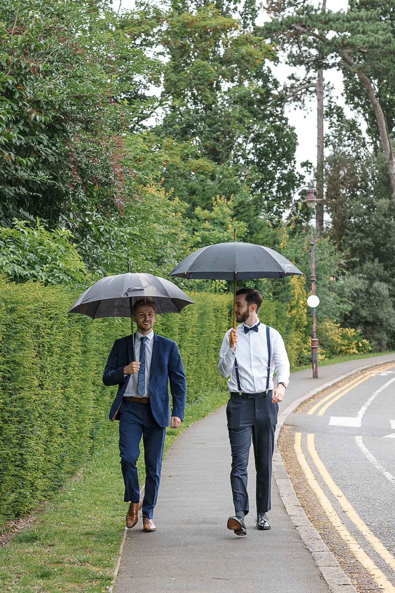 Groom and best man walking to House, Danson Park, Bexleyheath, Kent for the wedding ceremony