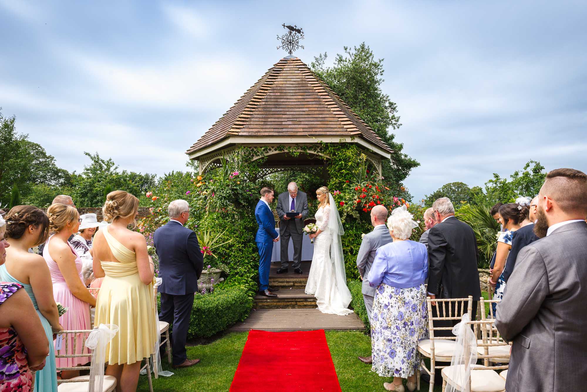 Bride and groom getting married at The Gazebo at The Knowle Country House, Higham Kent