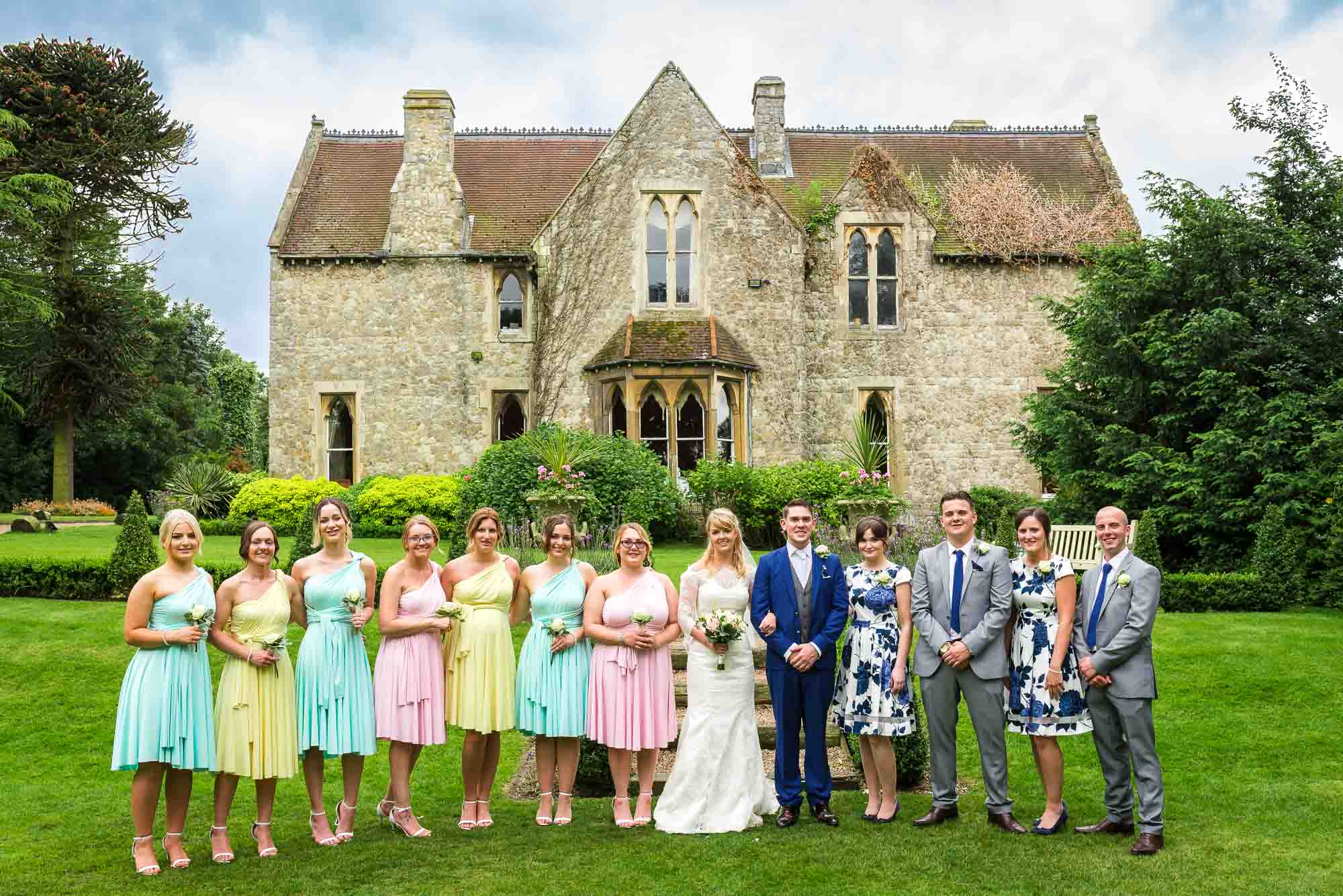 Wedding party group shot at The Knowle Country House, Higham Kent