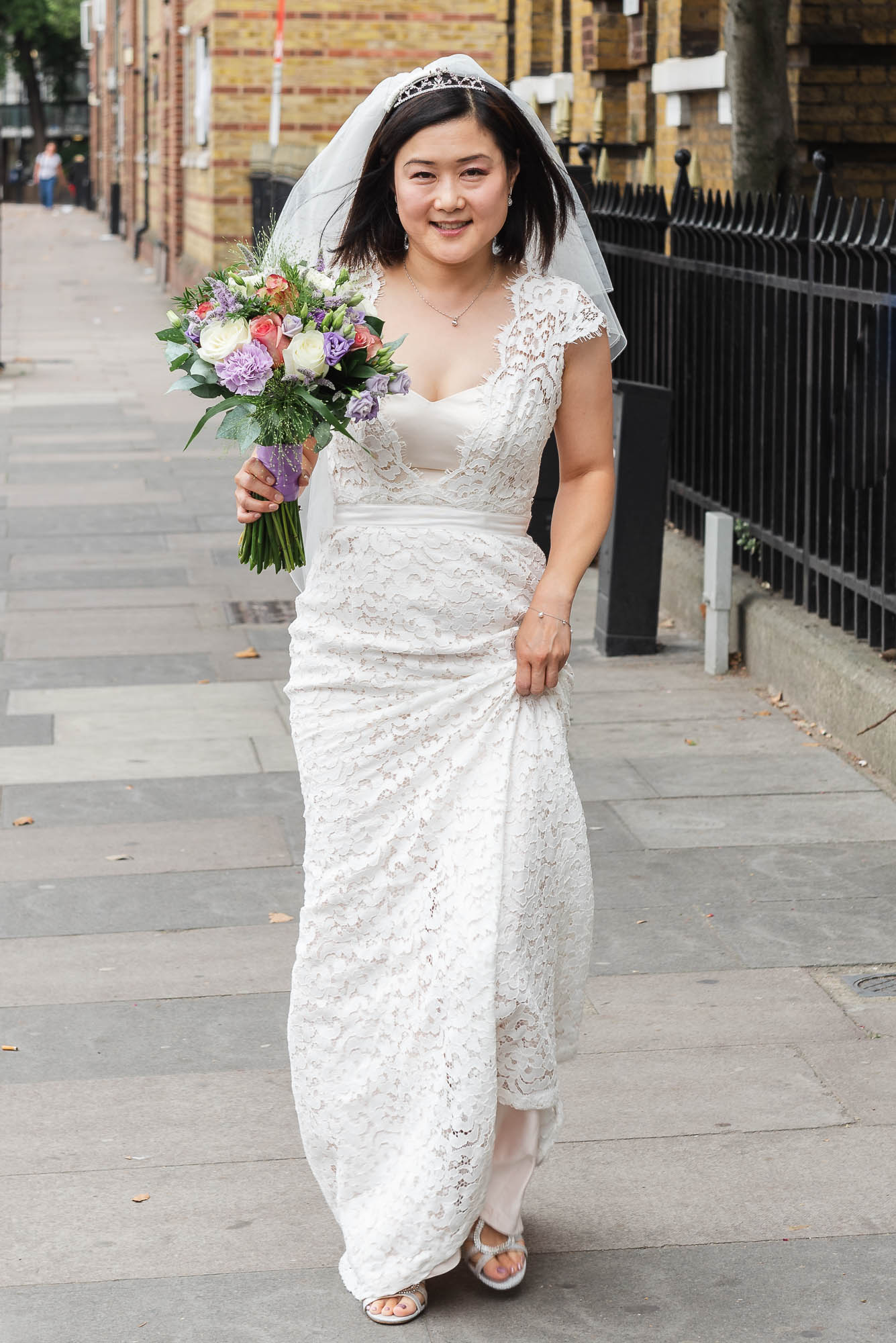 Bride arriving for her civil ceremony at Bromley Town Hall in London