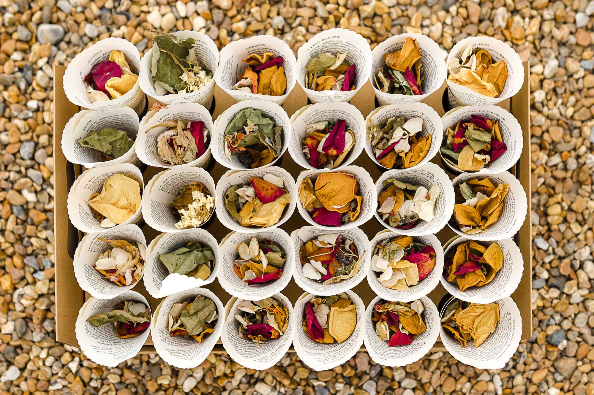 Confetti in cones at Swallows Oast wedding venue in Ticehurst, East Sussex