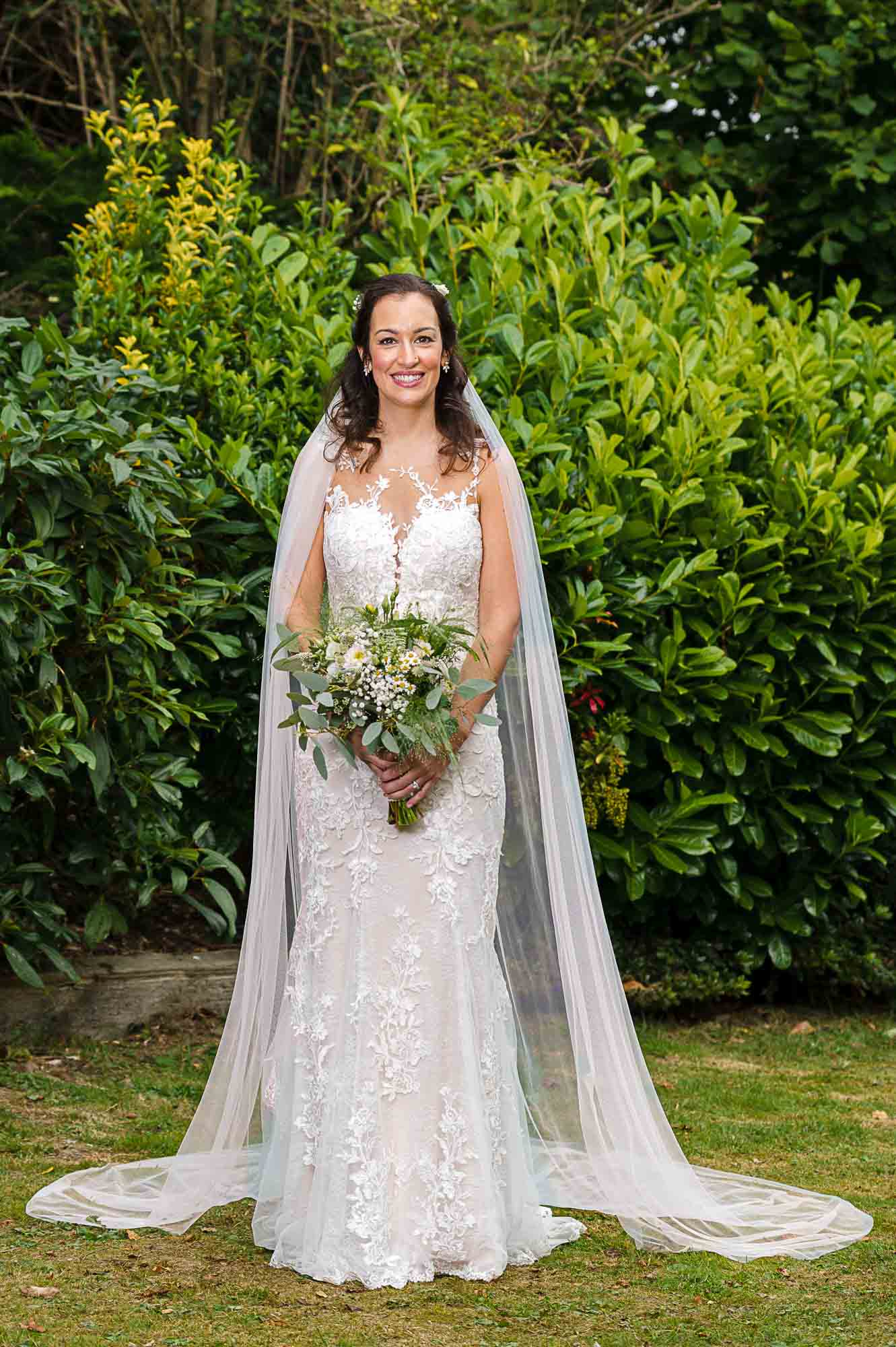 Bride portrait at Swallows Oast wedding venue in Ticehurst, East Sussex