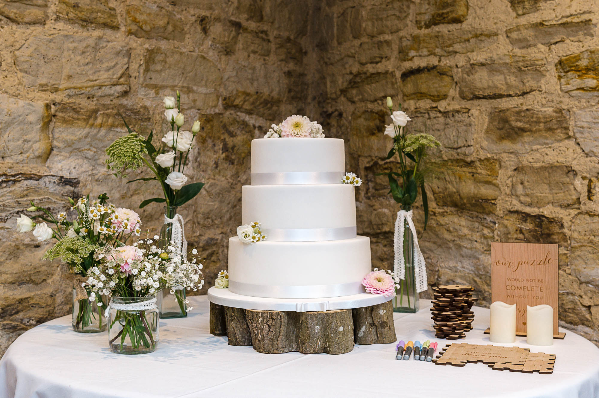 Photograph of wedding cake taken during the wedding reception at Swallows Oast wedding venue, Ticehurst, East Sussex