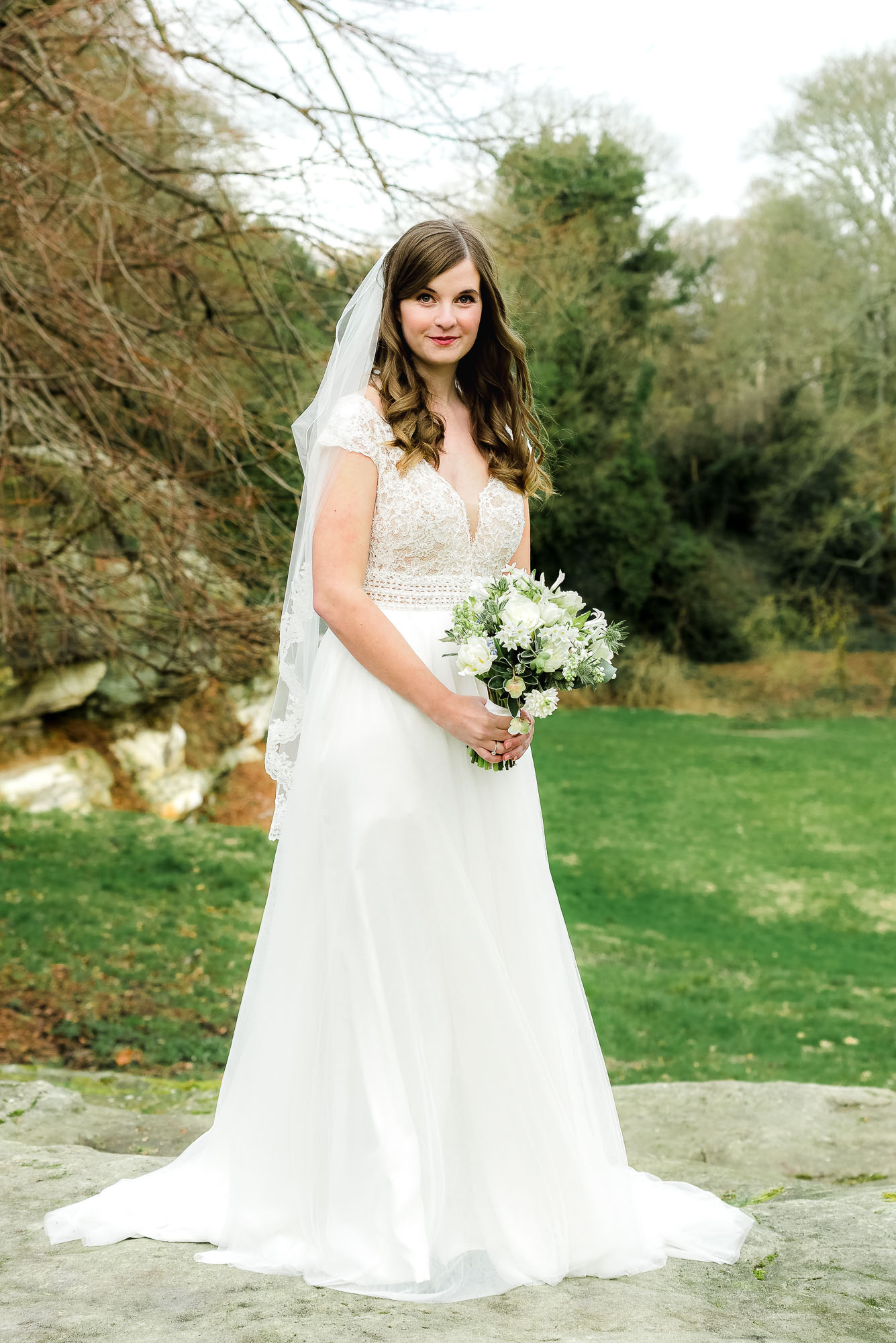Bride portrait on the rocks outside the Mount Edgecumbe Hotel, Tunbridge