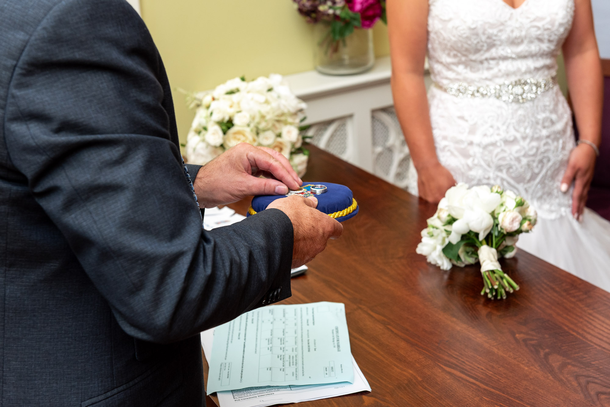 Exchange of rings at Chelsea Old Town Hall wedding